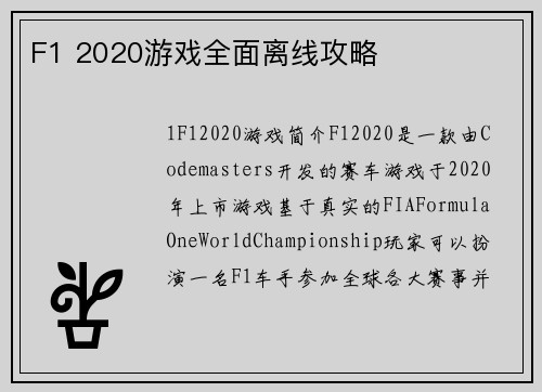F1 2020游戏全面离线攻略